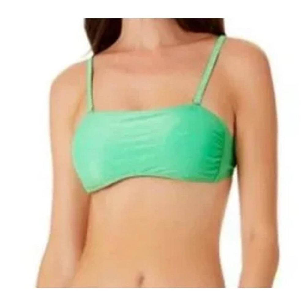 California Waves Women's Juniors Metallic Shine Bandeau Bikini Top Mint XL